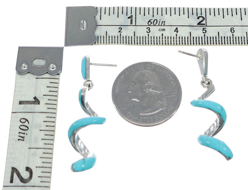 Swirl Sterling Silver Turquoise Inlay Post Dangle Earrings SN20465